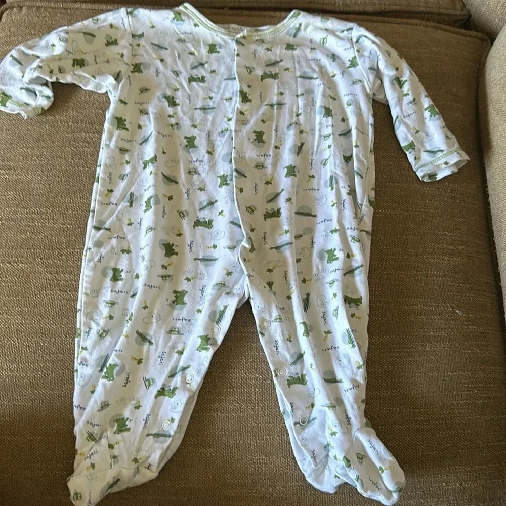 Kissy Kissy size 9m alligator print button up footed pajamas 100% Pima cotton